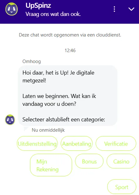 UpSpinz Casino klantenservice ondersteuning voor spelers