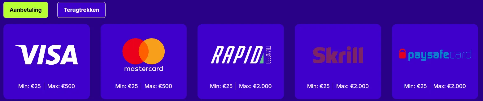 UpSpinz Casino stortingsmethoden voor snelle casino stortingen